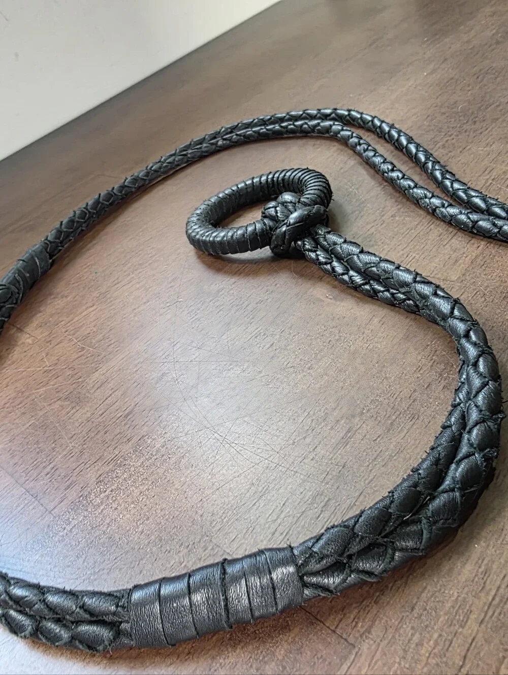 Black Braided Leather Wrap Belt O-Ring Tassel Fringe Boho Western